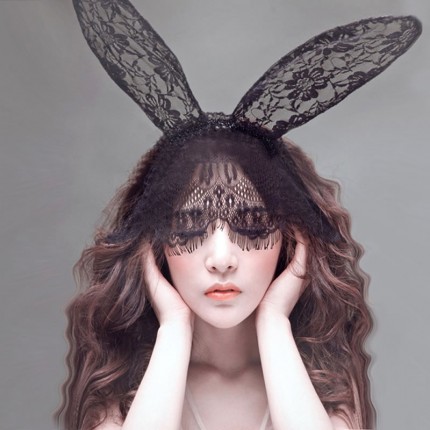 性感睡裙--蕾丝面纱眼罩兔子耳朵发箍